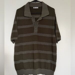 Zara Large Knit Polo Sweater in Olive and Taupe